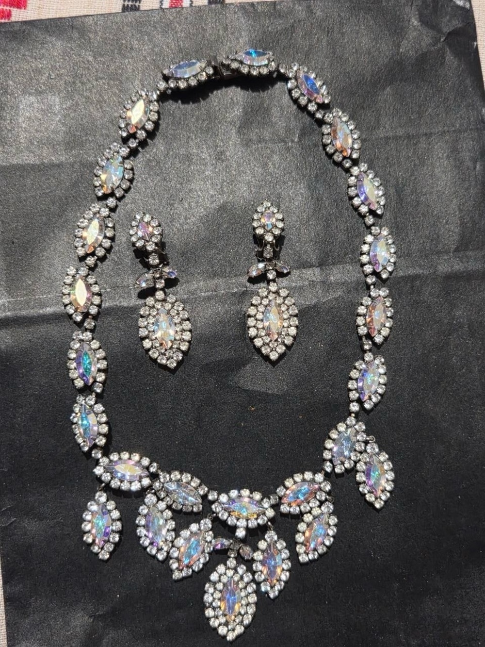Crystal Marquise Necklace and Earring Set - Iridescent